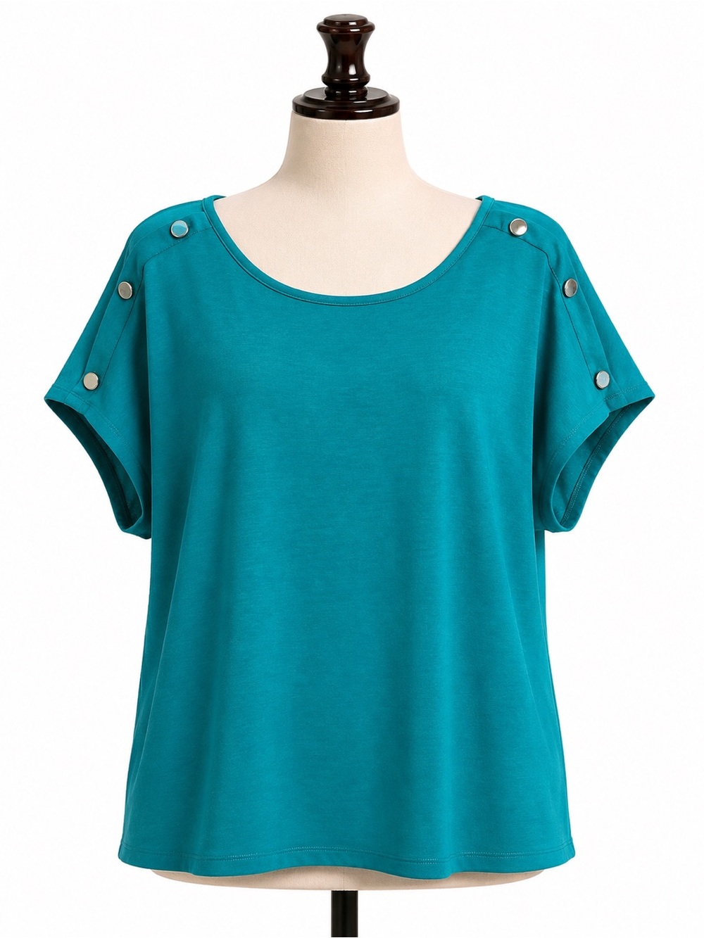 Cable & Gauge Teal Short-Sleeve Button-Accent Top